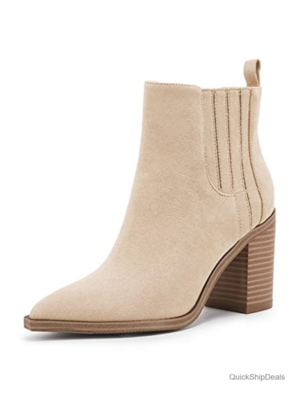 Faux Leather Pointed Toe Ankle Booties Slip On Chunky Block Mid Heel Chelsea